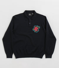 by Parra Flower Blob Knitted Polo Shirt in Midnight Blue