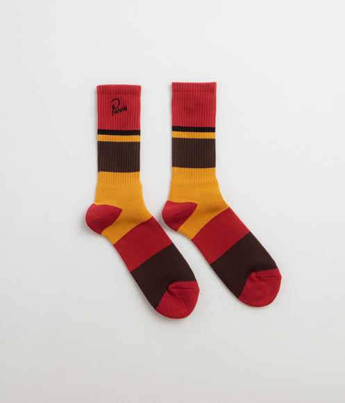 by Parra Signature Striped Crew Socks - Dark Red