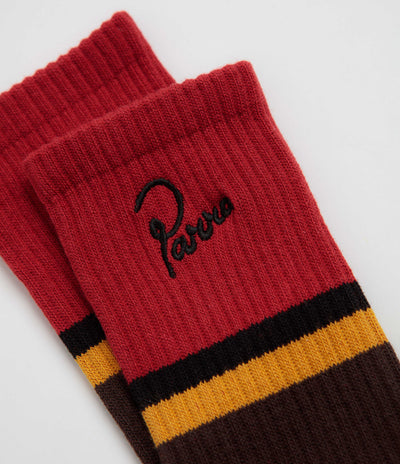 by Parra Signature Striped Crew Socks - Dark Red