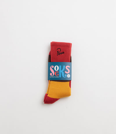 by Parra Signature Striped Crew Socks - Dark Red
