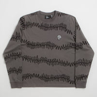 by Parra Stitched Skull Long Sleeve T-Shirt in Washed Brown thumbnail