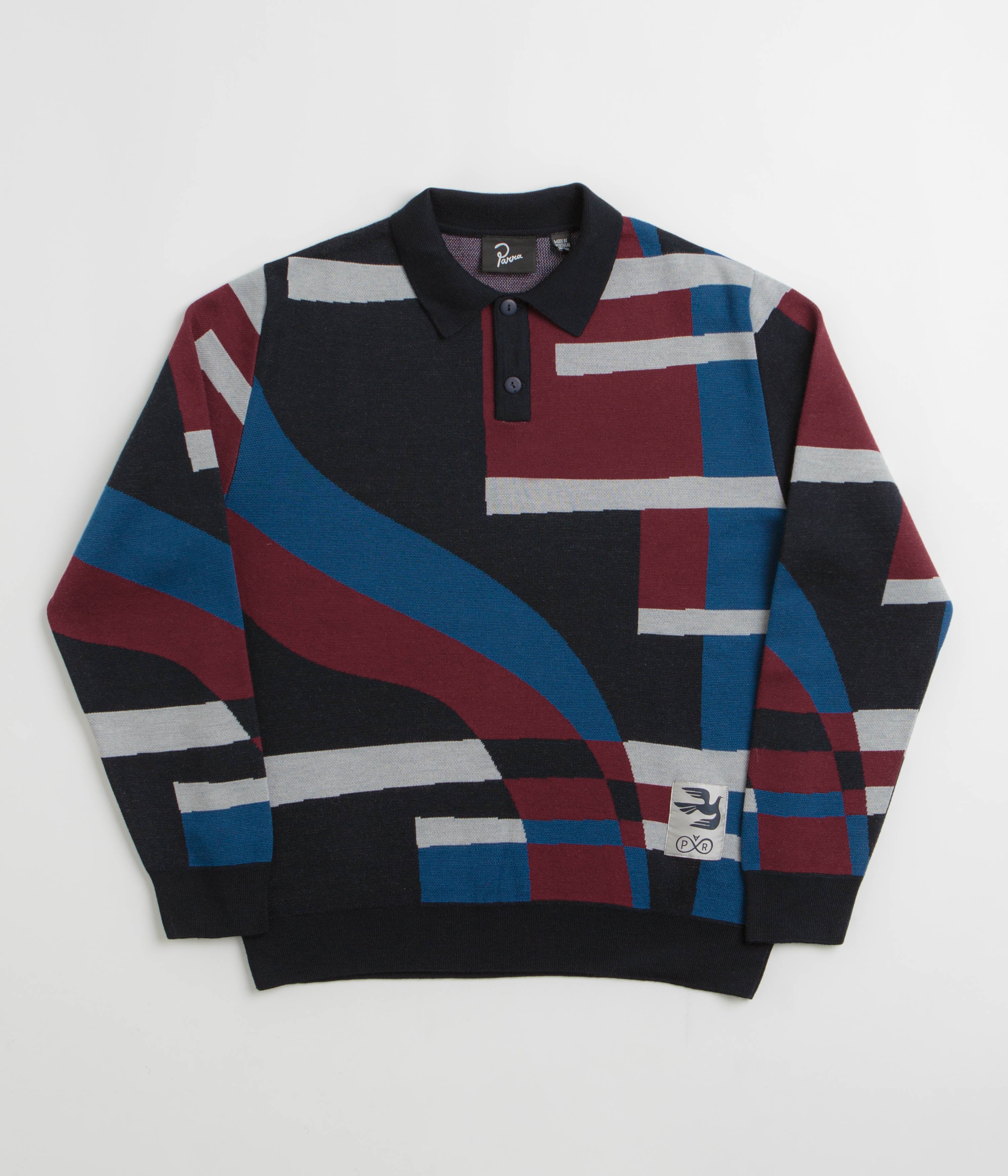 by Parra Vertical Forest Knitted Polo Shirt in Blue