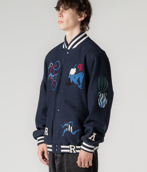 by Parra Run Sit & Bike Varsity Jacket - Navy Blue | flatspot