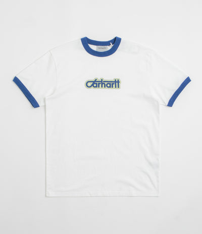 Carhartt Connection Script Ringer T-Shirt in White and Wolfsbane