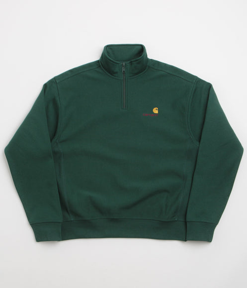 Carhartt Half Zip American Script Sweatshirt - Dark Fir