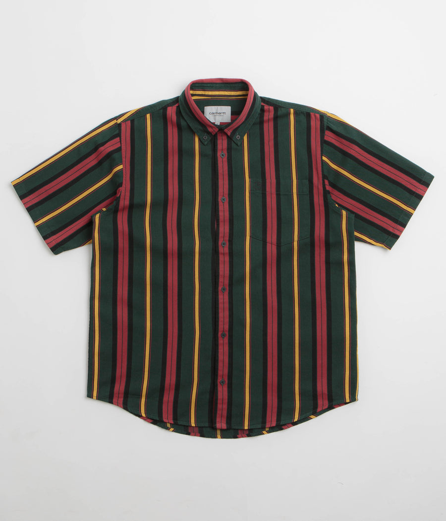 Carhartt Jarrell Short Sleeve Shirt in Jarrell Stripe and Conifer / Black