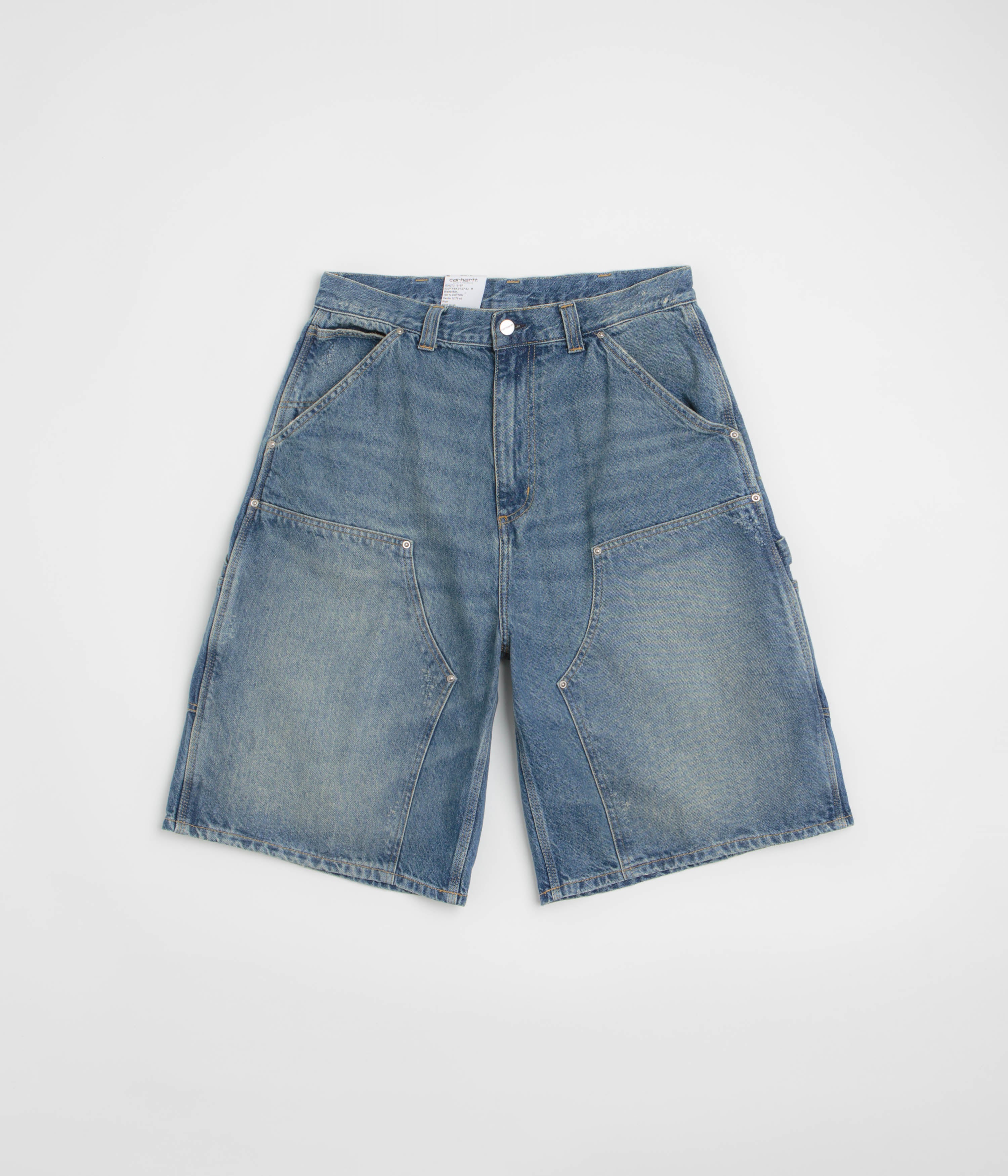 Carhartt OG Aden Double Knee Denim Shorts in Blue Grind Wash