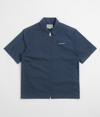 Carhartt Postal Full Zip Short Sleeve Shirt - Blue / Wax