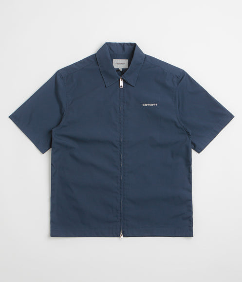 Carhartt Postal Full Zip Short Sleeve Shirt - Blue / Wax