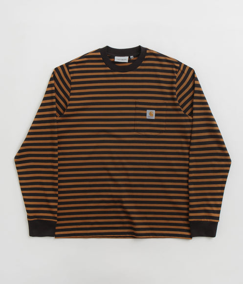 Carhartt Seidler Pocket Long Sleeve T-Shirt - Seidler Stripe / Deep Hamilton Brown / Black