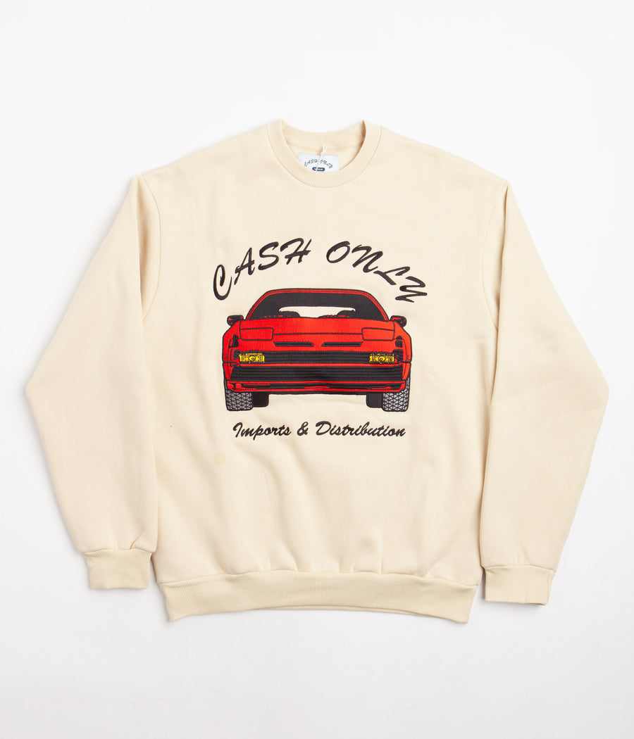 Cash Only Car Embroidered Crewneck Sweatshirt - Cream