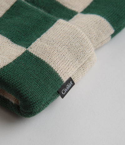 Civilist Checker Beanie in Creme Brulee and Duck Green