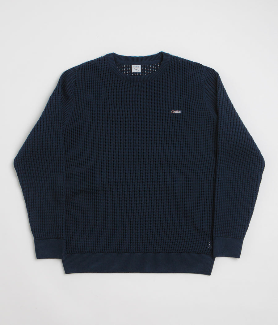 Civilist Loose Gauge Knit Sweatshirt in Navy