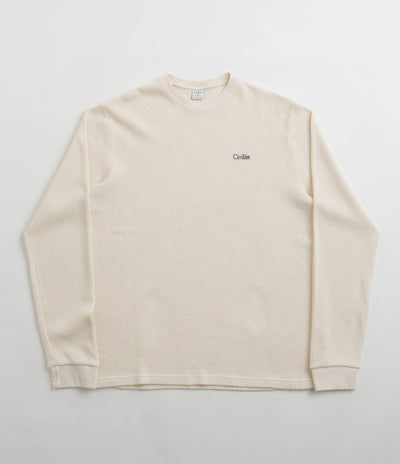 Civilist Thermal Waffle Long Sleeve T-Shirt in Ecru