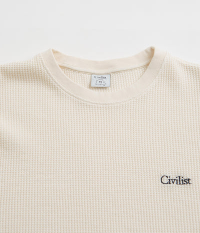 Civilist Thermal Waffle Long Sleeve T-Shirt in Ecru