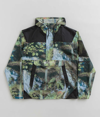 Columbia Challenger Windbreaker Jacket in Napa Green Chasing Falls Print and Black