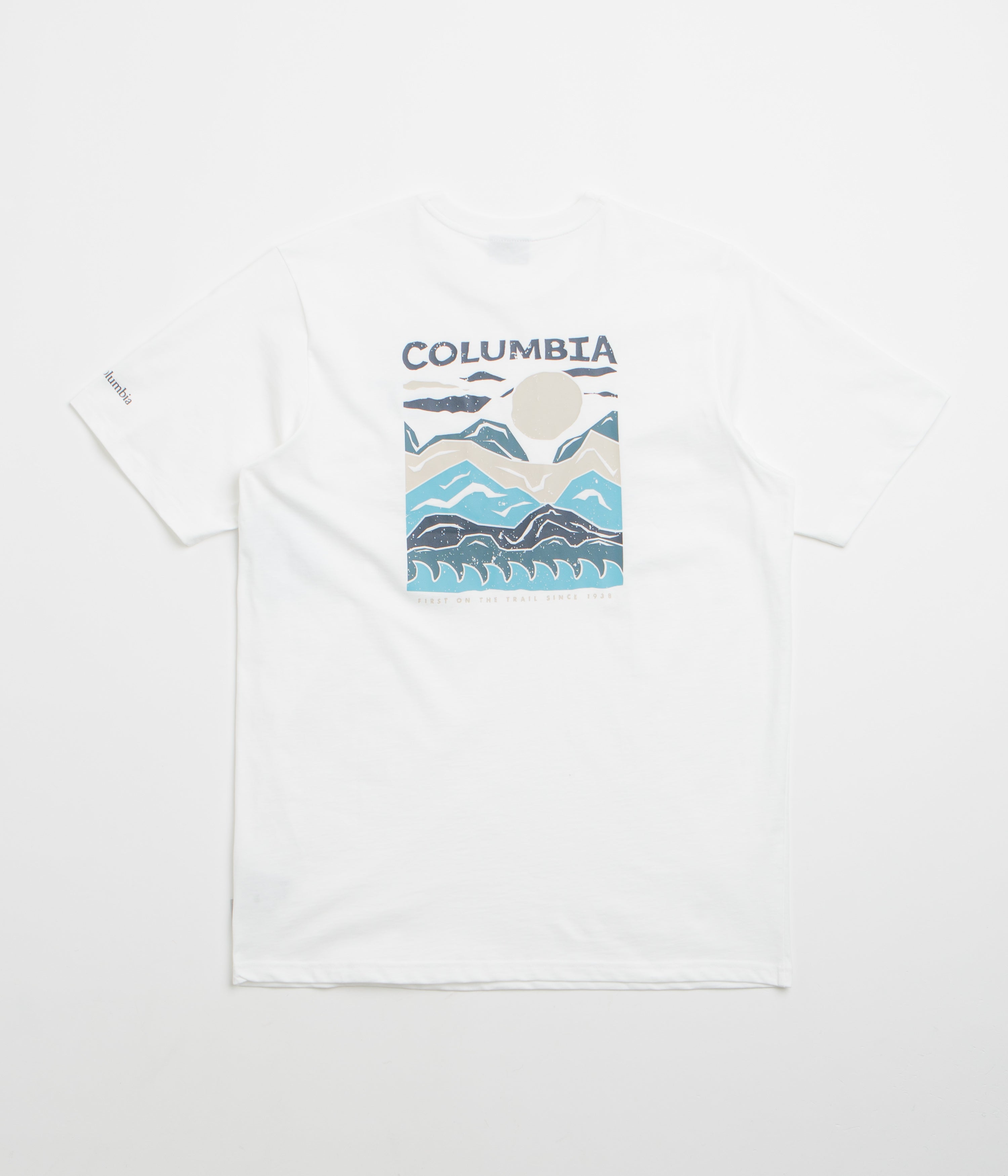 Columbia Explorers Canyon Back T-Shirt in White and Peaks and Waves