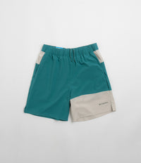 Columbia Hike Color Block Shorts in River Blue and Dark Stone