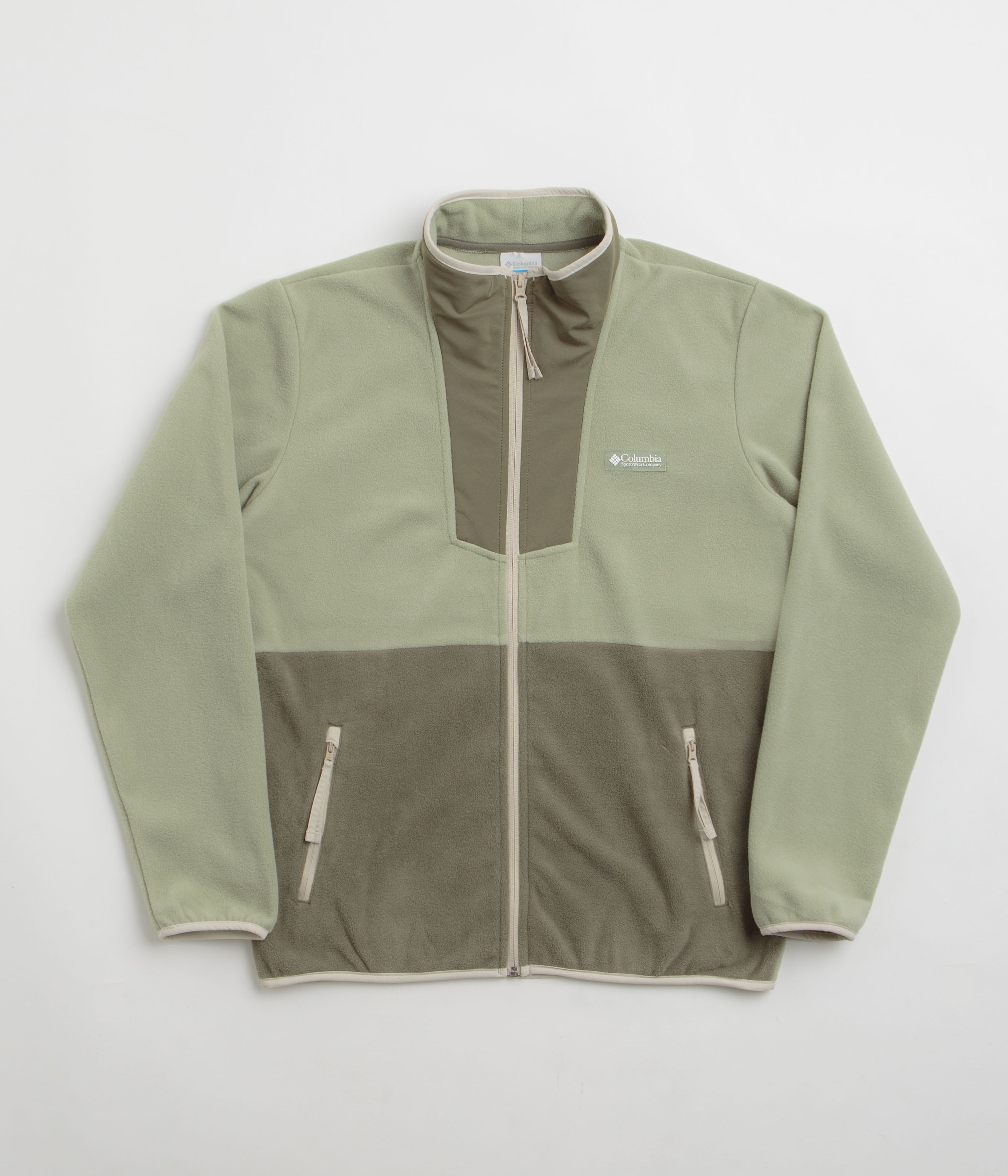 Columbia Sequoia Grove Full Zip Fleece in Safari and Stone Green