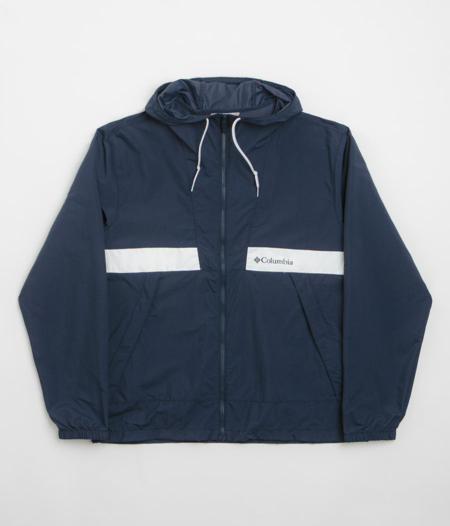 Columbia Spire Valley Hooded Windbreaker Jacket in Collegiate Navy and White