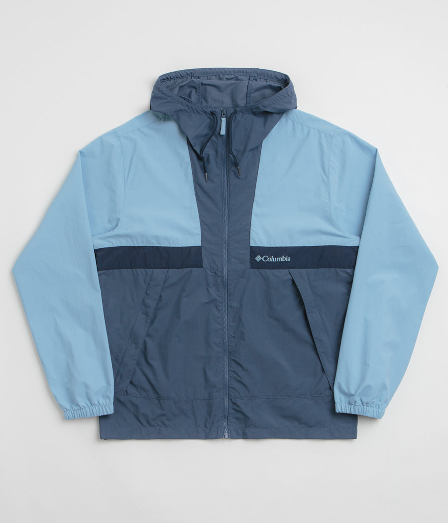 Columbia Spire Valley Hooded Windbreaker Jacket in Ripple Blue and Dark Mountain / Collegiate Navy