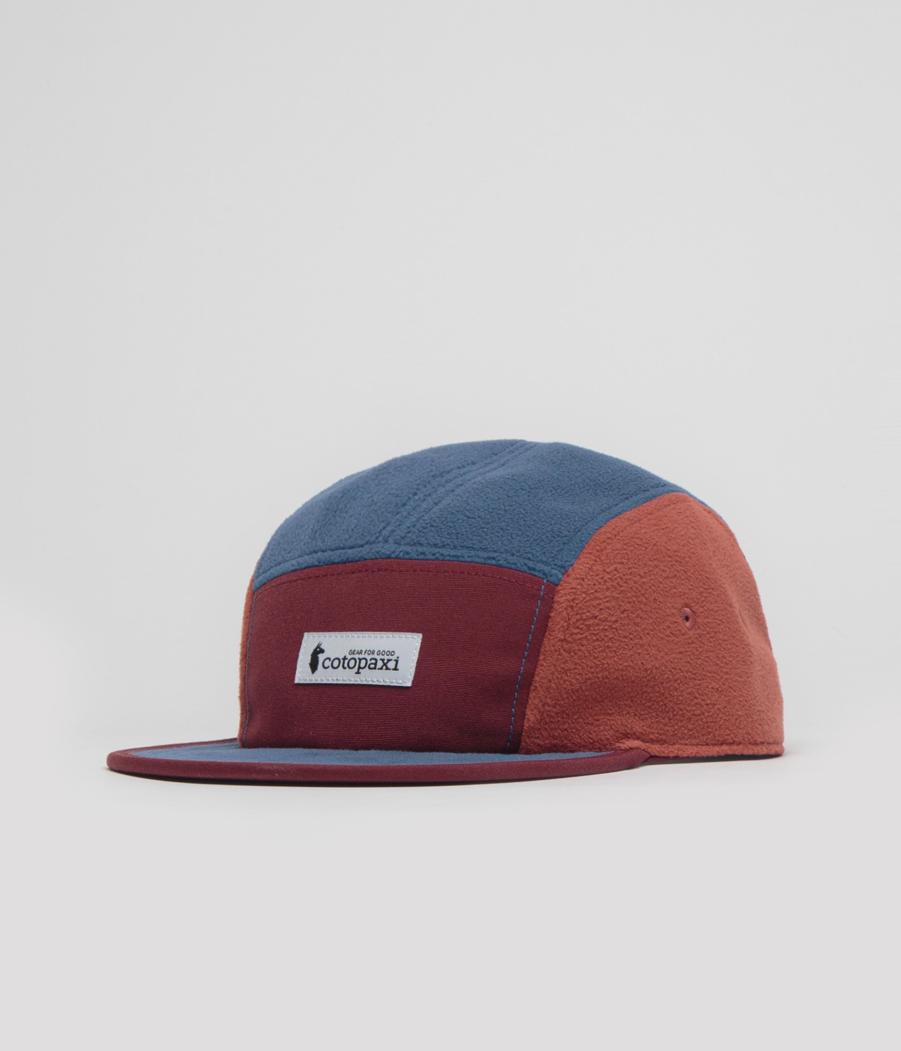 Cotopaxi Fleece 5 Panel Cap in Mulberry and Deep Sea