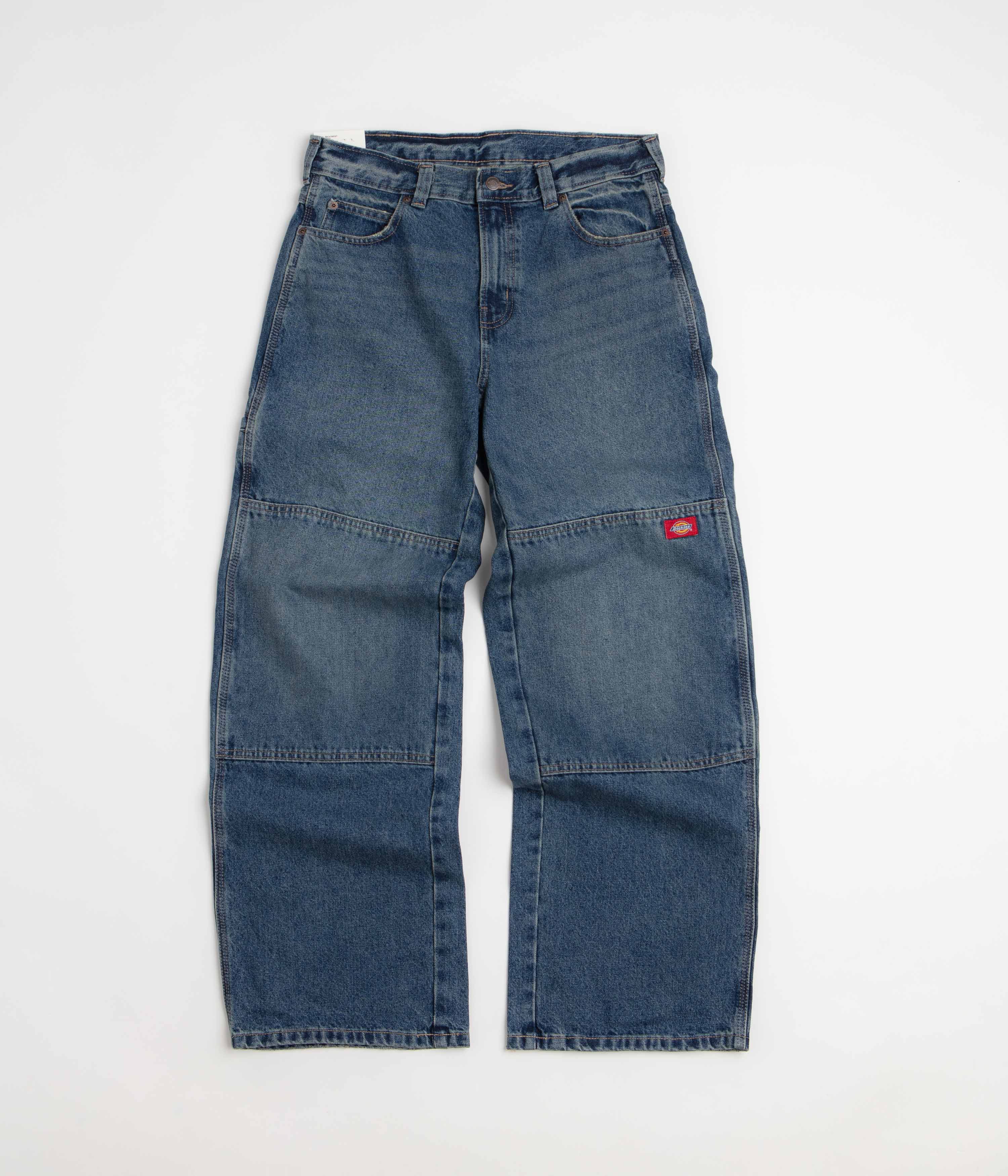 Dickies Double Knee Loose Jeans - Mid Blue Faded