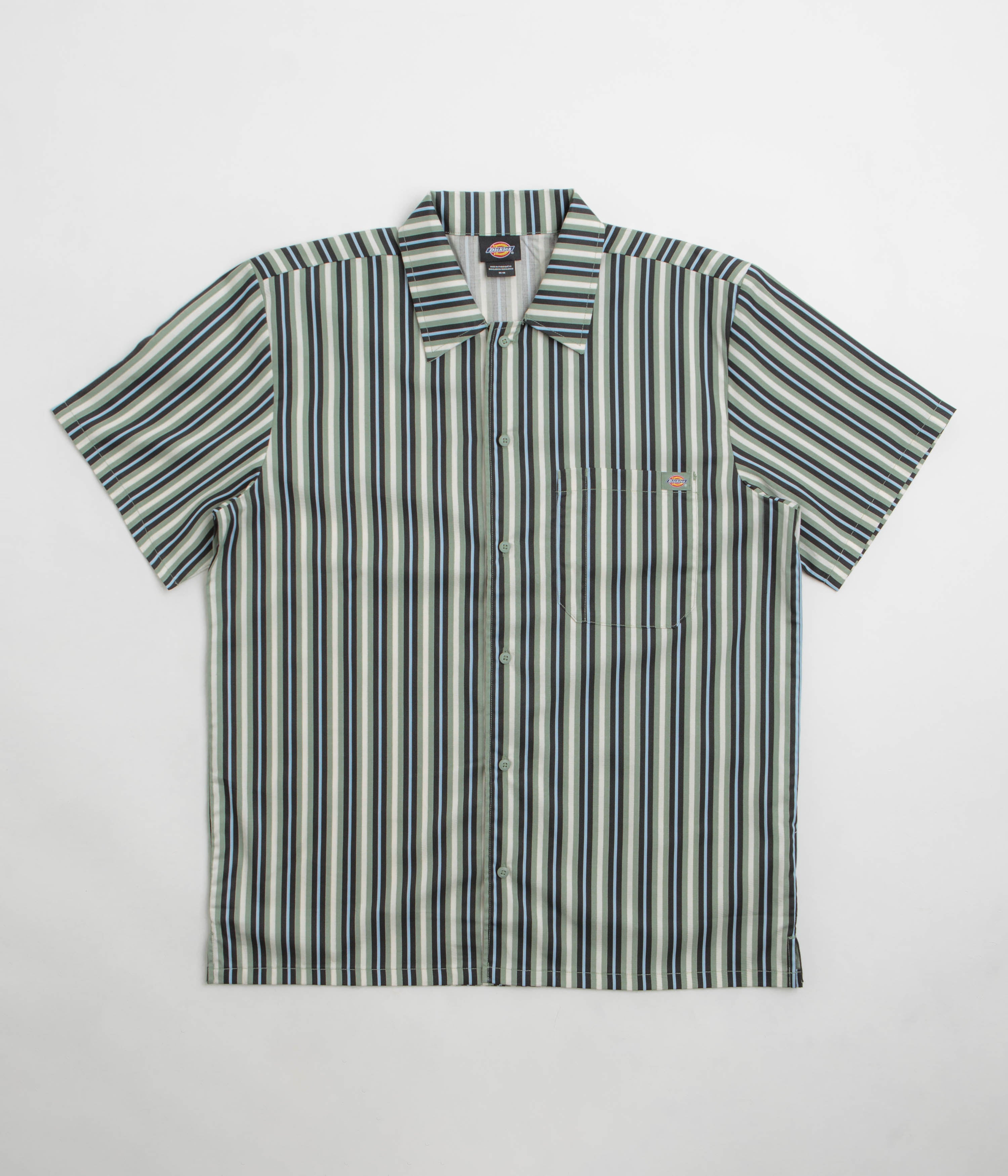 Dickies Multi Stripe Work Short Sleeve Shirt in Iceberg Green