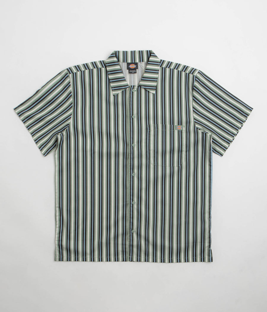 Dickies Multi Stripe Work Short Sleeve Shirt in Iceberg Green