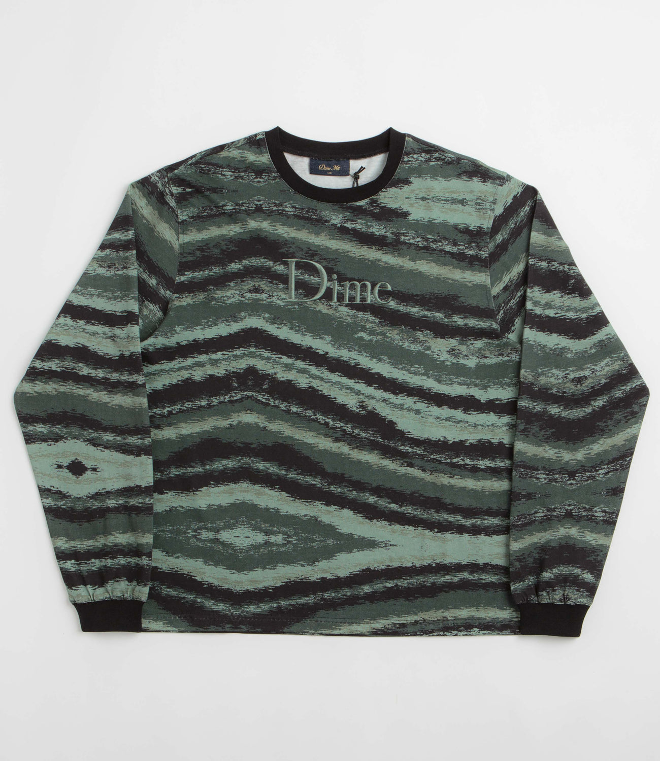 新品Dime 長袖カットソー　Tシャツ　カーキ　ボーダー　S Dime Brushstroke Shirt - Hunter Green | Flatspot