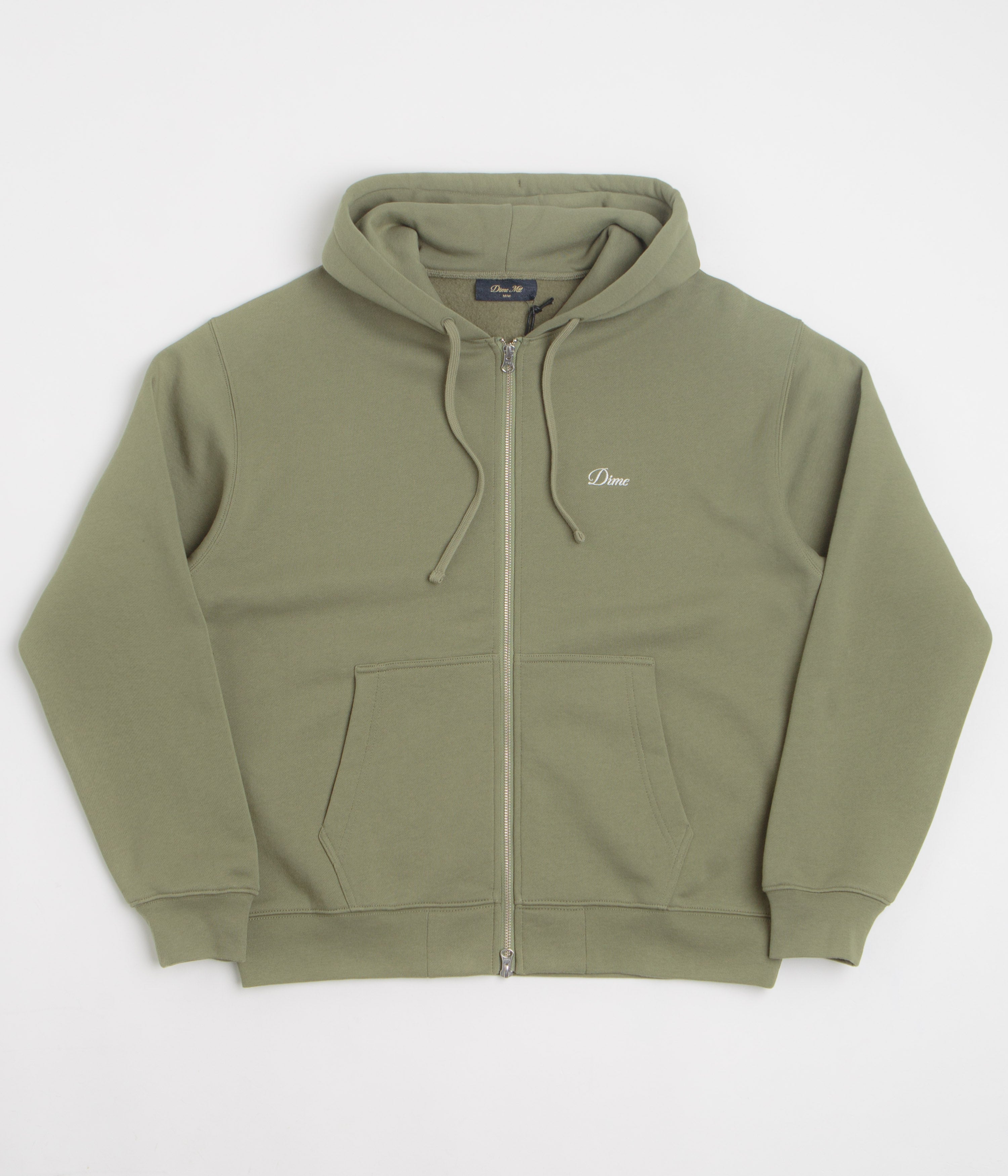 Dime Cursive Full Zip Hoodie in Army Green