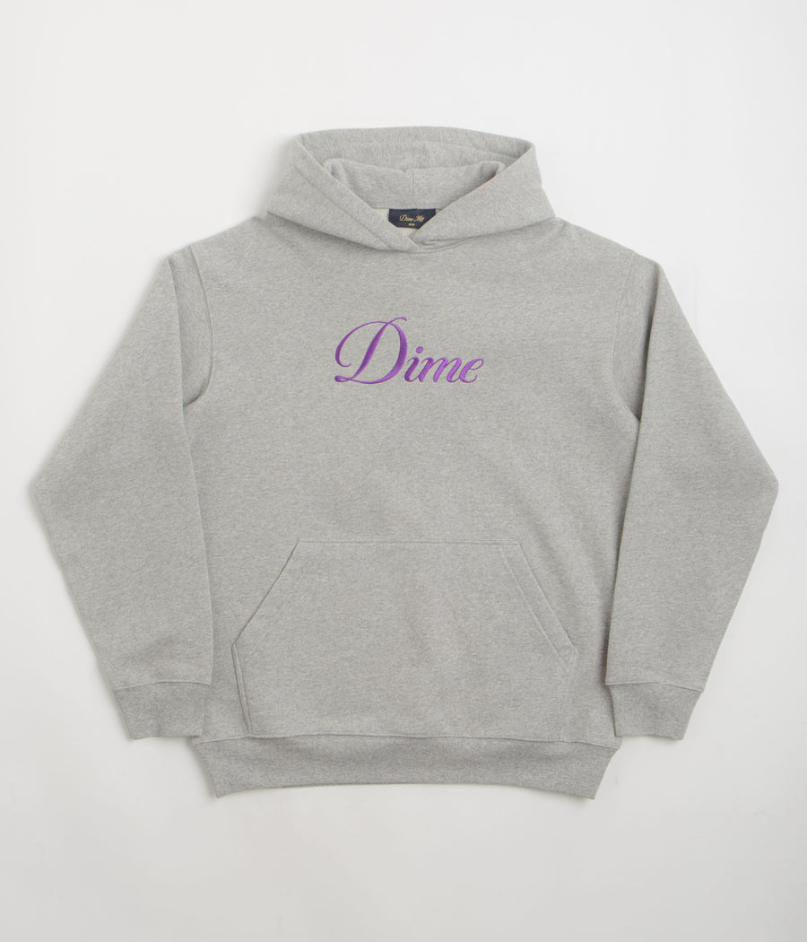 Dime Cursive Hoodie in Heather Grey and Pink