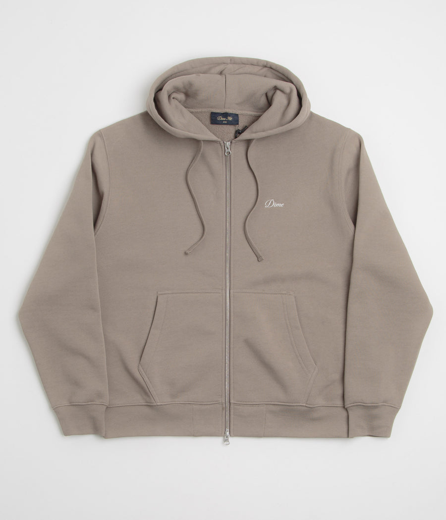 Dime Cursive Small Logo Full Zip Hoodie in Driftwood