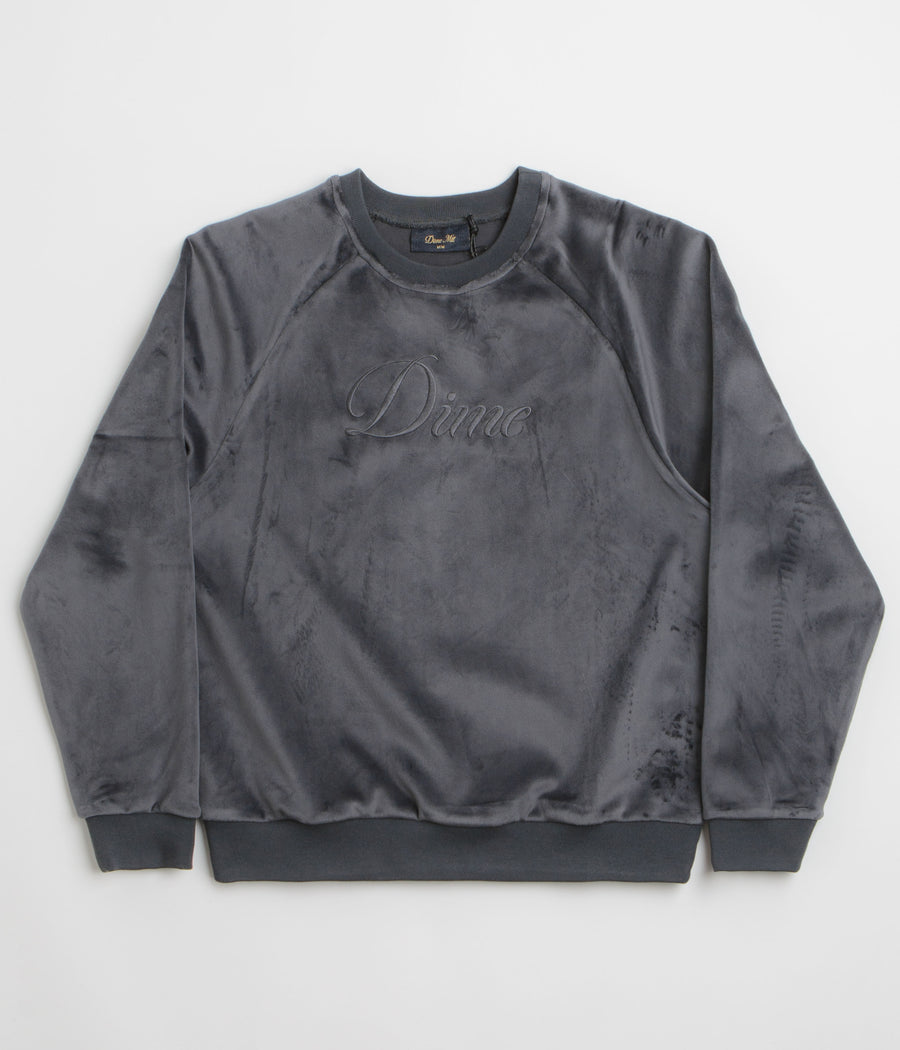 Dime Cursive Velvet Crewneck Sweatshirt in Smoke