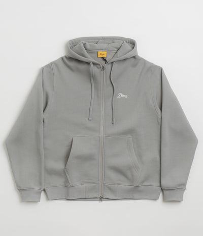Dime Cursive Zip Hoodie in Stone Silver