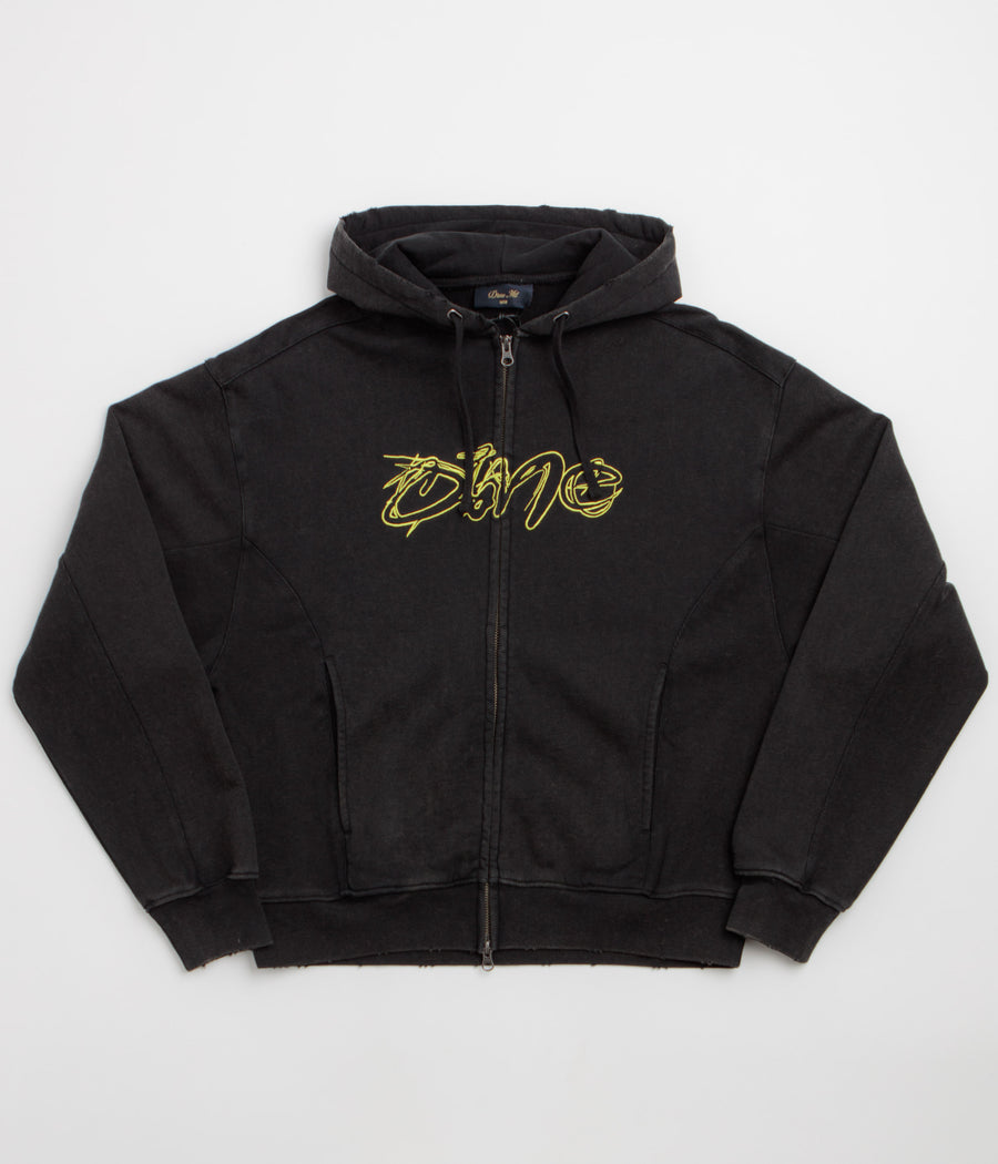 Dime Distressed Terry Full Zip Hoodie - Acid Black