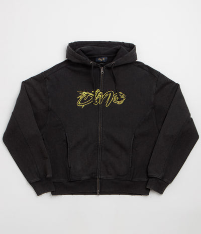Dime Distressed Terry Full Zip Hoodie - Acid Black