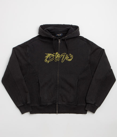 Dime Distressed Terry Full Zip Hoodie - Acid Black