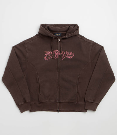 Dime Distressed Terry Full Zip Hoodie - Acid Brown