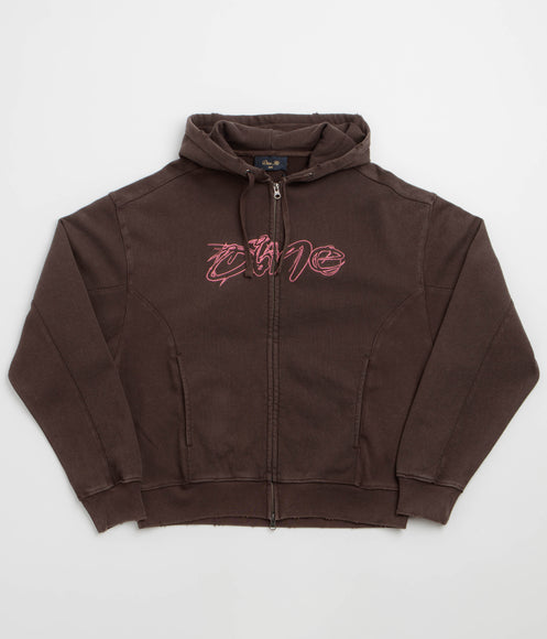 Dime Distressed Terry Full Zip Hoodie - Acid Brown