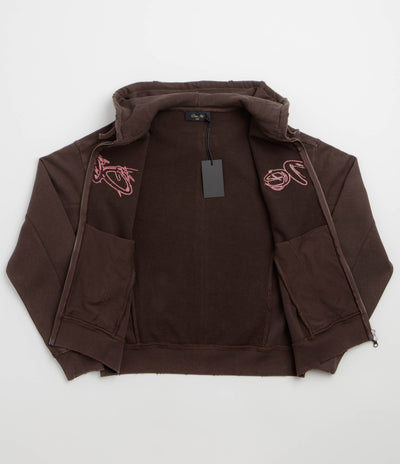 Dime Distressed Terry Full Zip Hoodie - Acid Brown
