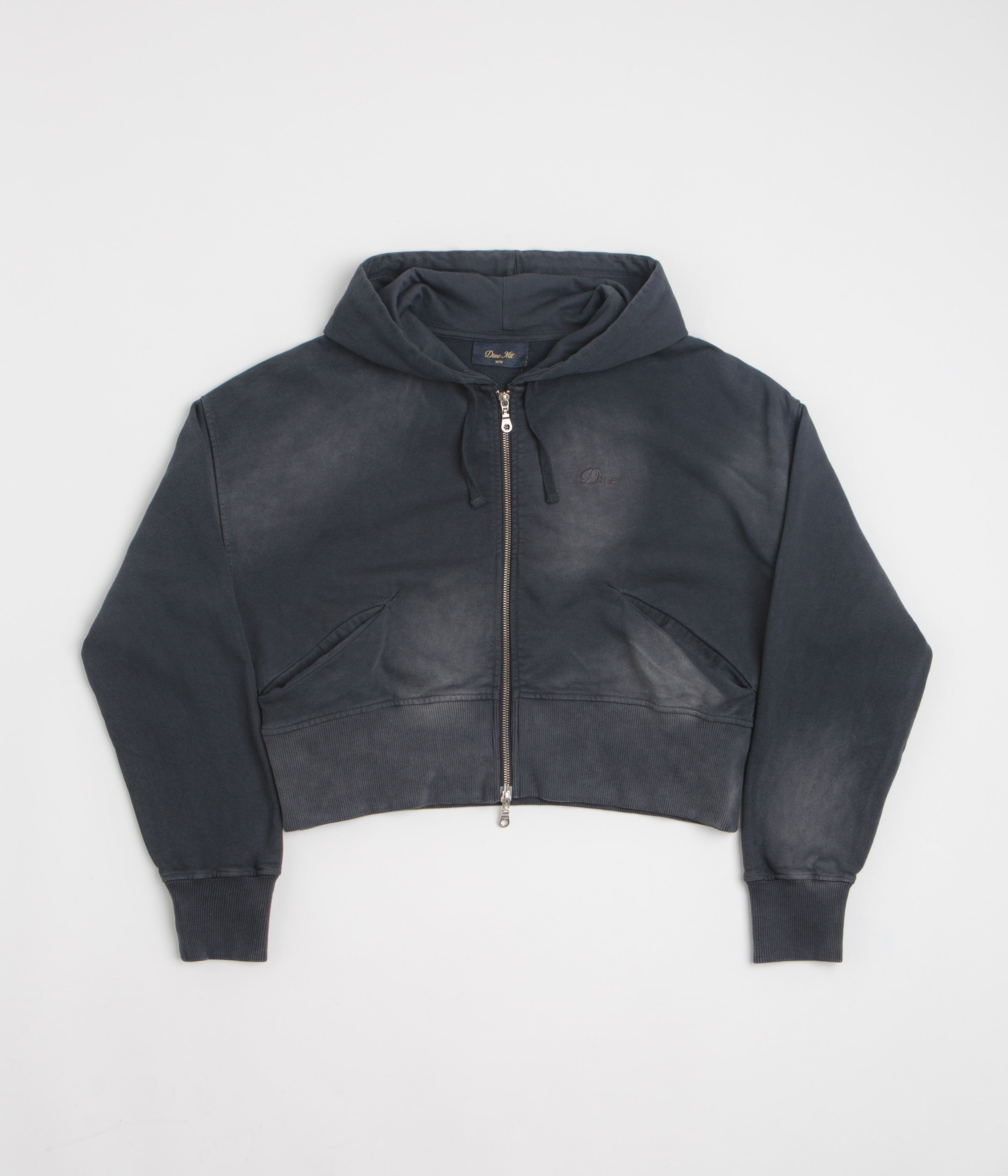 Dime Womens Cropped Full Zip Hoodie in Black Washed