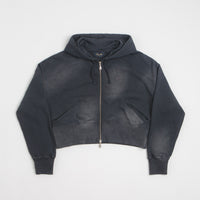 Dime Womens Cropped Full Zip Hoodie in Black Washed thumbnail