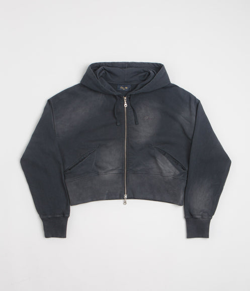Dime Womens Cropped Full Zip Hoodie - Black Washed