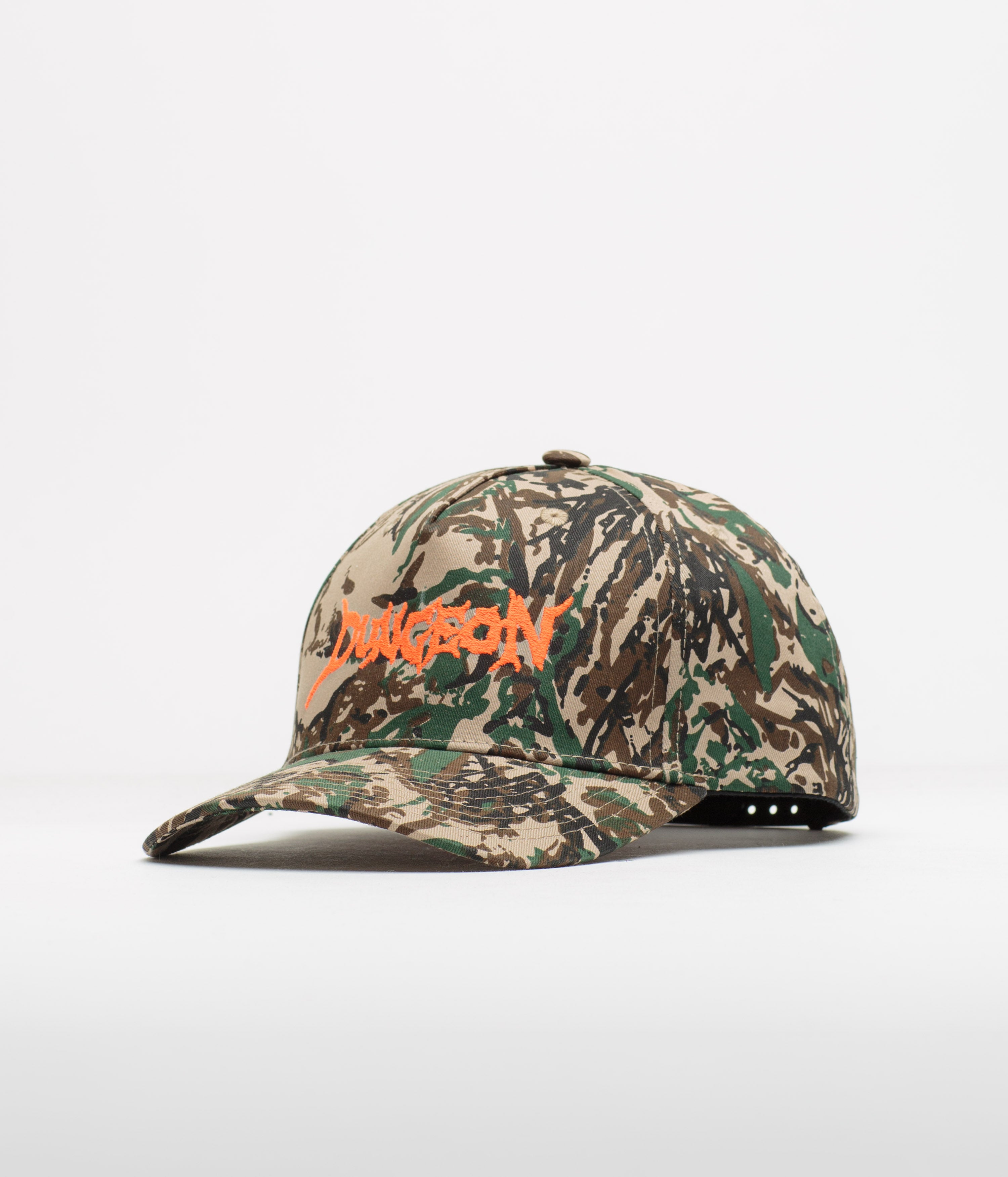 Dungeon Scrawl Logo Camo Cap in Camo and Orange