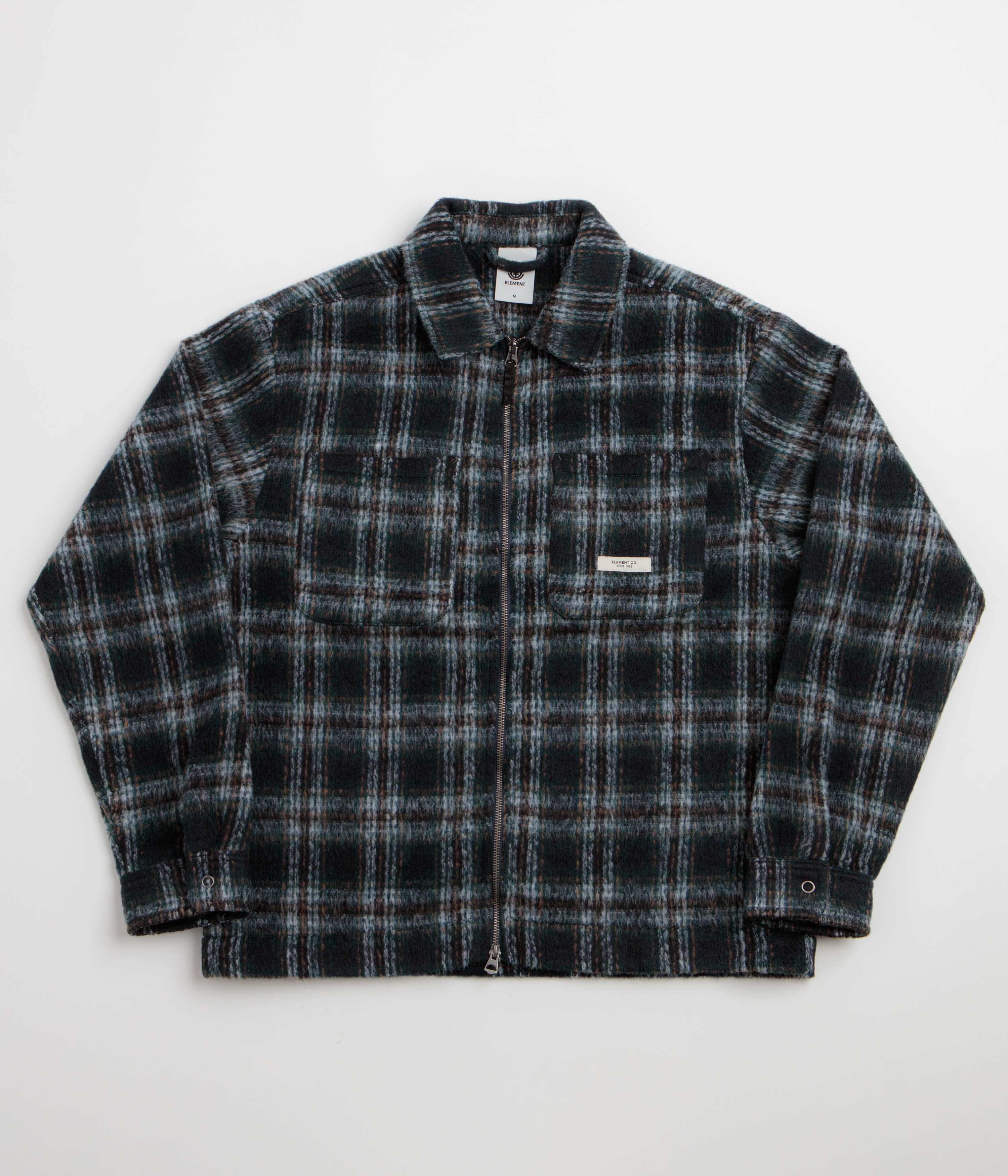 Element Fuzzy Check Zip Overshirt - Dark Slate Brushed Plaid