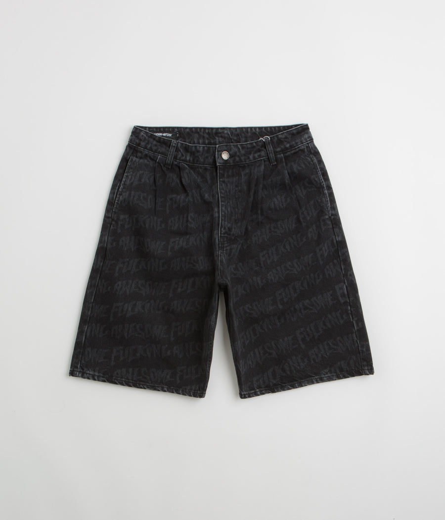 Fucking Awesome Baggy Pleated Denim Laser Shorts in Black