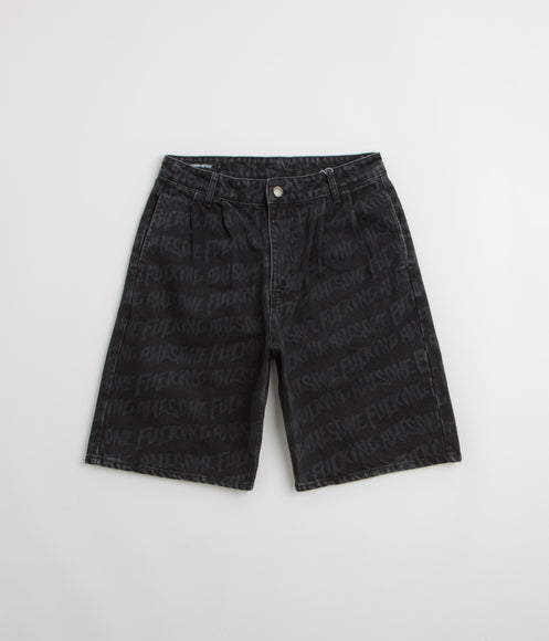 Fucking Awesome Baggy Pleated Denim Laser Shorts - Black