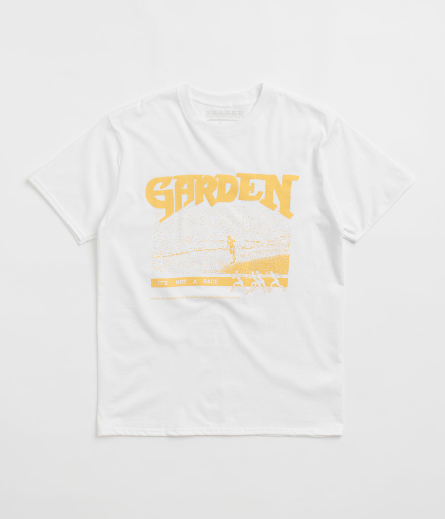 Garden Not A Race T-Shirt in White and Gold