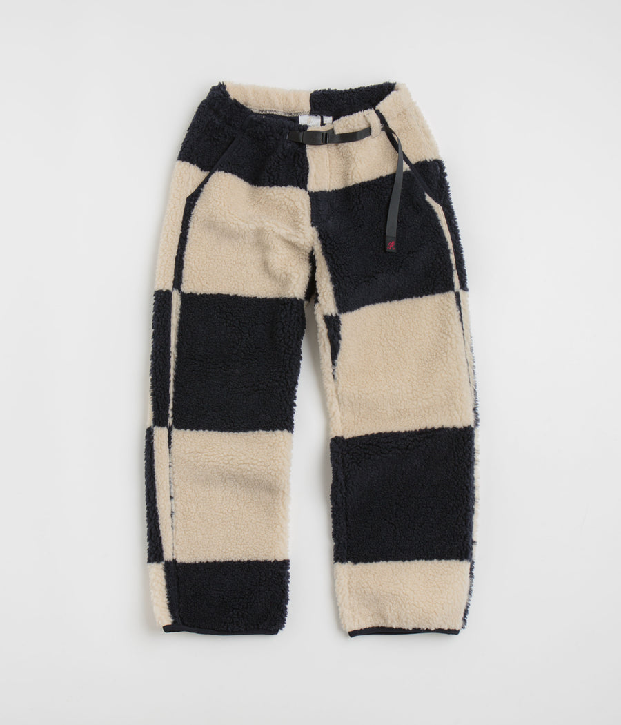 Gramicci Checkered Sherpa Pants in Natural and Navy Check